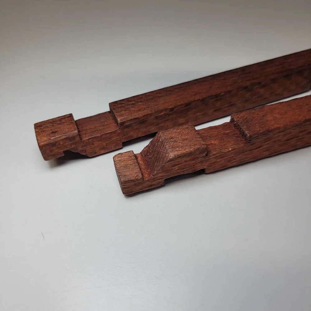 Vintage Long Square Interlocking Wooden Blocks Set of 2 Brown 8.25 Inch Notched
